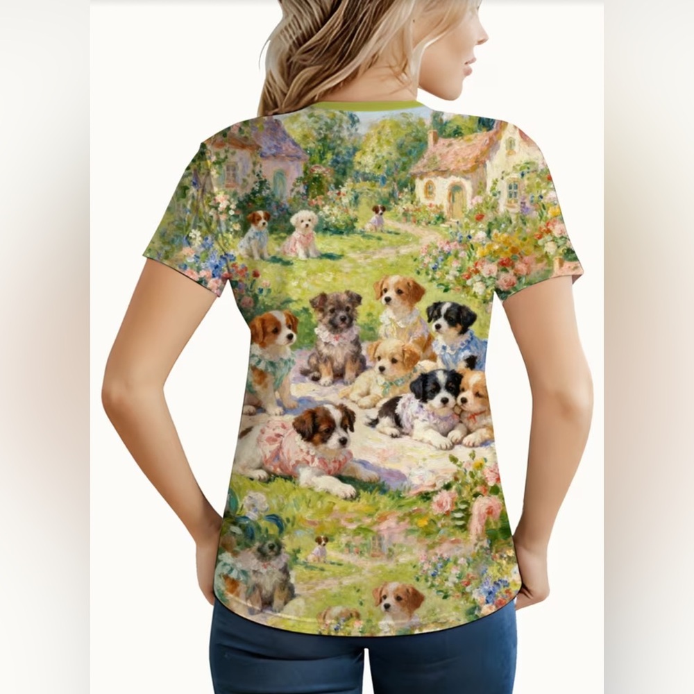 Cute Puppy Garden Print Tee in Pastel Multi - Picture 9 of 9
